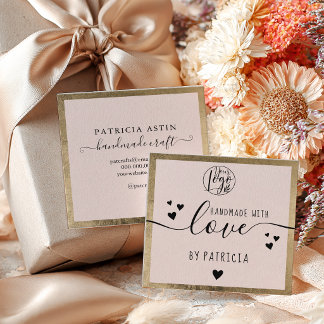 Carte De Visite Carré Rustic Gold Blush Pink Handmade craft logo