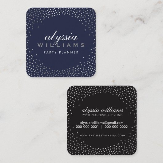 Carte De Visite Carré RUSTIC MINI CONFETTI mignon luxe marine bleu argen (Devant / Derrière)