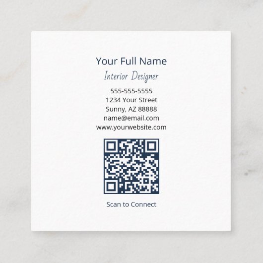 Carte De Visite Carré Rustic Sunflower QR code Boho Navy Blue (Dos)