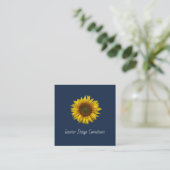 Carte De Visite Carré Rustic Sunflower QR code Boho Navy Blue (Debout devant)