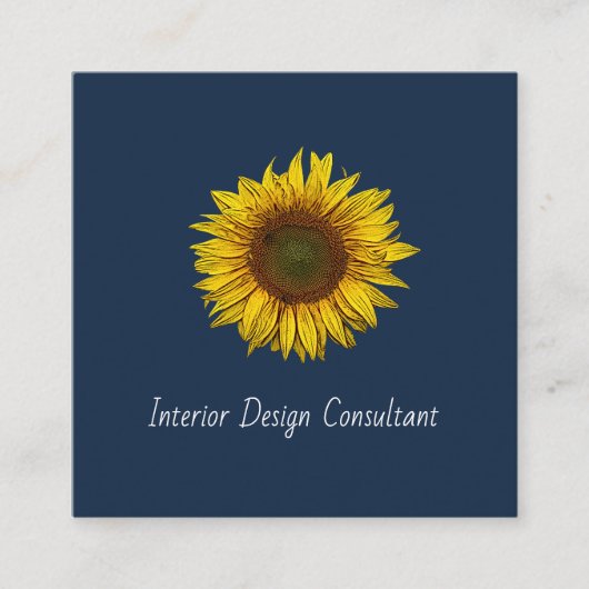 Carte De Visite Carré Rustic Sunflower QR code Boho Navy Blue (Devant)