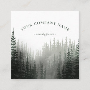 Carte De Visite Carré Rustic Watercolor Pine Forest Logo Carré Business