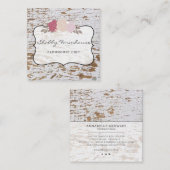 Carte De Visite Carré Rustic Wood Country Ferme Rose Script Business (Devant / Derrière)