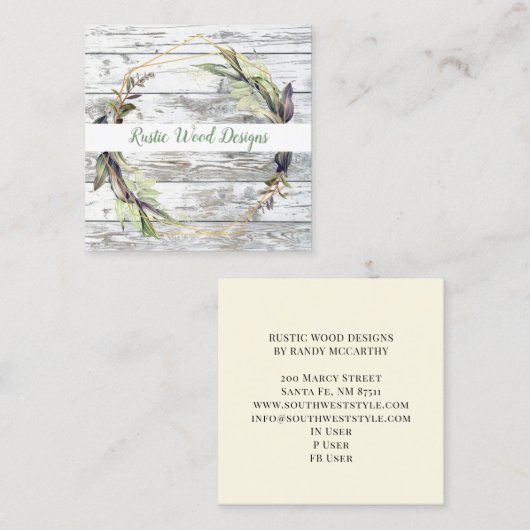 Carte de visite Carré rustique Bois vert (Devant / Derrière)