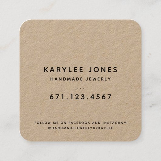 Carte De Visite Carré Rustique Feuille de laurier Script artisanal (Dos)