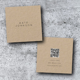 Carte De Visite Carré Rustique Kraft Simple Minimaliste QR Code