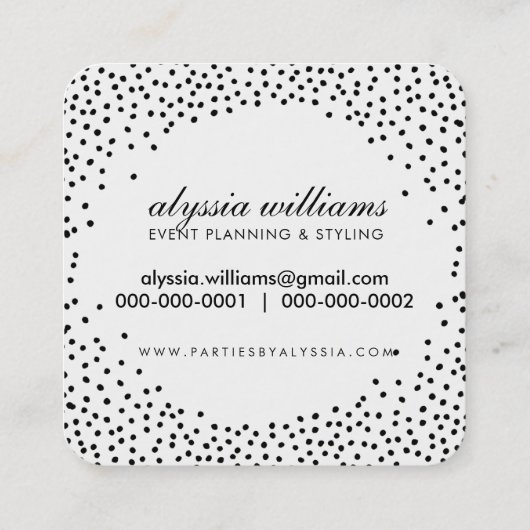 Carte De Visite Carré RUSTIQUE MINI CONFETTI mignon luxe halo noir blanc (Dos)
