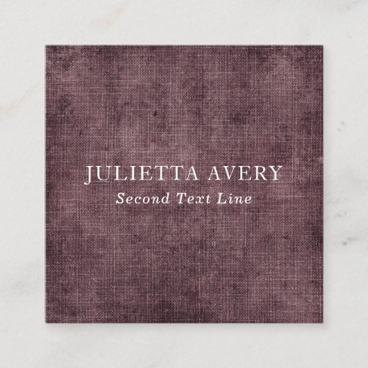 Carte De Visite Carré Rustique Purple Wine Linen Texture Professionnel (Devant)