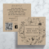 Carte De Visite Carré Rustique QR Code Botanical Kraft Black Reference C