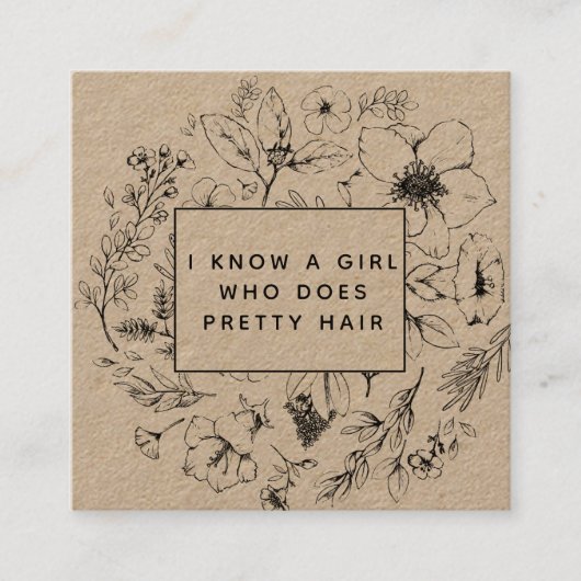 Carte De Visite Carré Rustique QR Code Botanical Kraft Black Reference C (Devant)