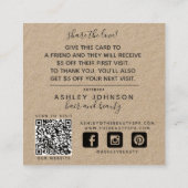 Carte De Visite Carré Rustique QR Code Botanical Kraft Black Reference C (Dos)