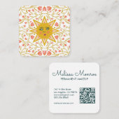 Carte De Visite Carré Sable & Vins à fleurs Elegant Boho QR Code (Devant / Derrière)