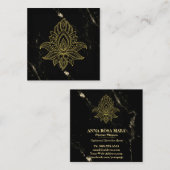Carte De Visite Carré ~ Sacred Hamsa Gold Marbre Noir Abstrait (Devant / Derrière)