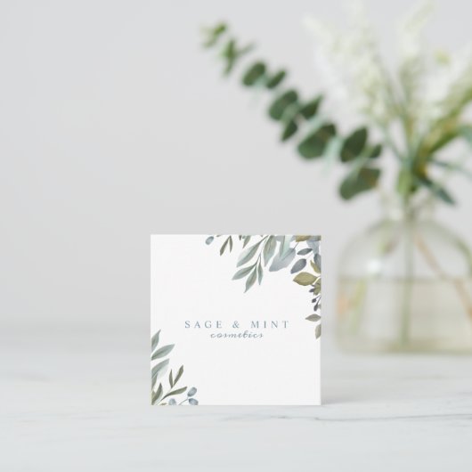 Carte De Visite Carré Sage Et Feuille Aquarelle Verdure (Debout devant)