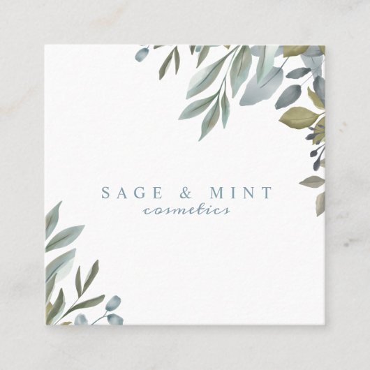 Carte De Visite Carré Sage Et Feuille Aquarelle Verdure (Devant)