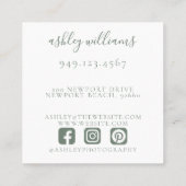 Carte De Visite Carré Sage Green Monogramme Floral Crest Professionnel (Dos)