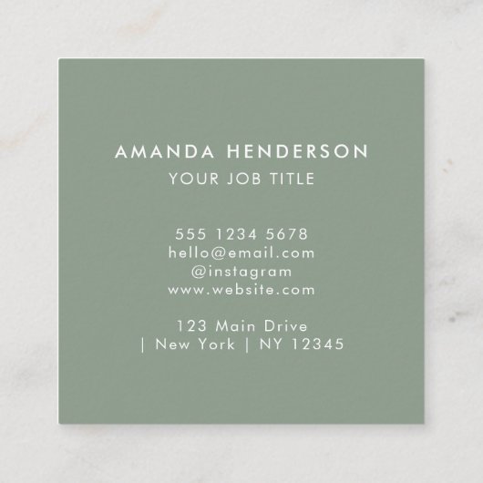 Carte De Visite Carré Sage Green QR Code l Professionnel Propre Élégant (Dos)