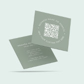 Carte De Visite Carré Sage Green QR Code l Professionnel Propre Élégant
