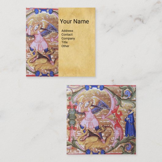 Carte De Visite Carré Saint Michael Archangel Antique Parchemin Monogram (Devant / Derrière)