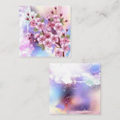 Carte De Visite Carré Sakura rose sur la peinture Arrière - plan (Devant / Derrière)