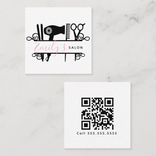 Carte De Visite Carré Salon Barber Business Logo Script Code barre (Devant / Derrière)