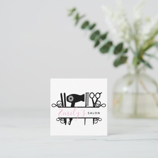 Carte De Visite Carré Salon Barber Business Logo Script Code barre (Debout devant)