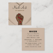 Carte De Visite Carré Salon d'Art Nail Boho Élégant Tirée Main & Coeur (Devant / Derrière)