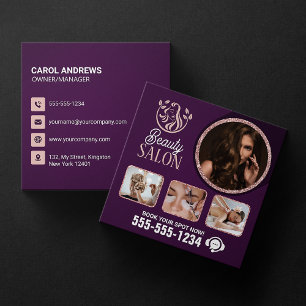 Carte De Visite Carré Salon de beauté Chic Rose Gold pour cheveux, ongle