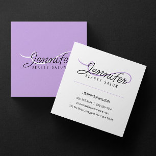 Carte De Visite Carré Salon de beauté minimaliste blanc violet Esthétiqu