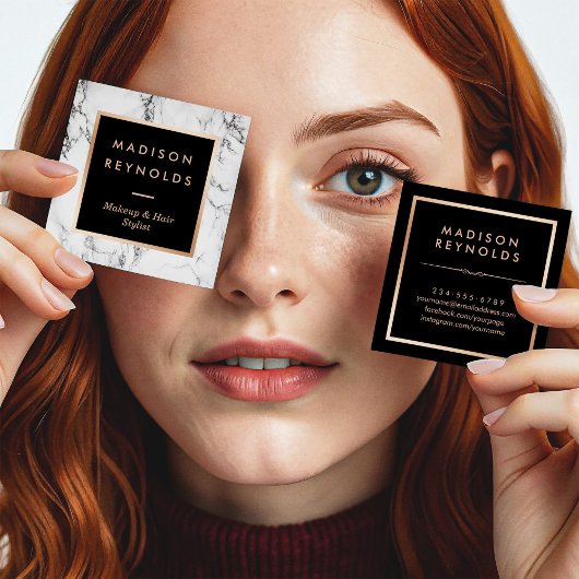 Carte De Visite Carré Salon de beauté moderne Marbre blanc