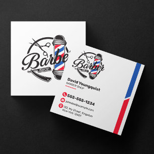 Carte De Visite Carré Salon de coiffeur barbershop blanc minimaliste