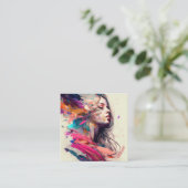 Carte De Visite Carré Salon de coiffure Coiffeuse Beauté esthétique (Debout devant)