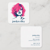 Carte De Visite Carré Salon de coiffure Hot Rose et Navy (Devant / Derrière)