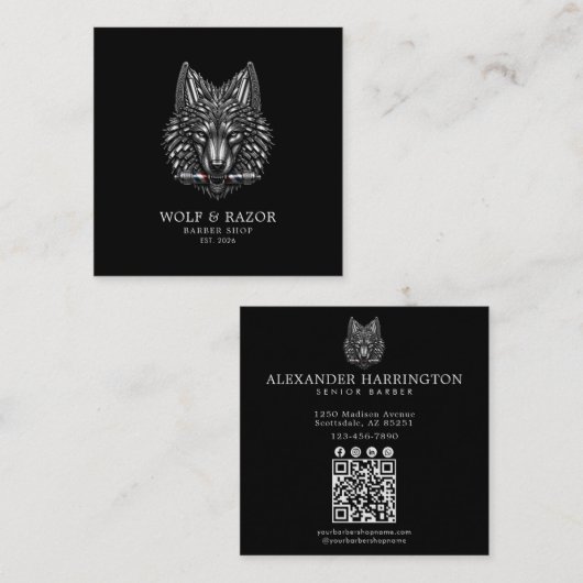 Carte De Visite Carré Salon de coiffure Silver Wolf Professionnel Code Q (Devant / Derrière)