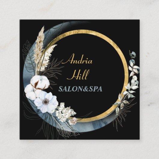 Carte De Visite Carré salon de fleurs moderne et élégant & spa avec code (Devant)