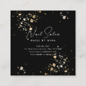 Carte De Visite Carré Salon de l'ongle à main Black Gold Specks (Dos)