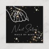 Carte De Visite Carré Salon de l'ongle à main Black Gold Specks (Devant)