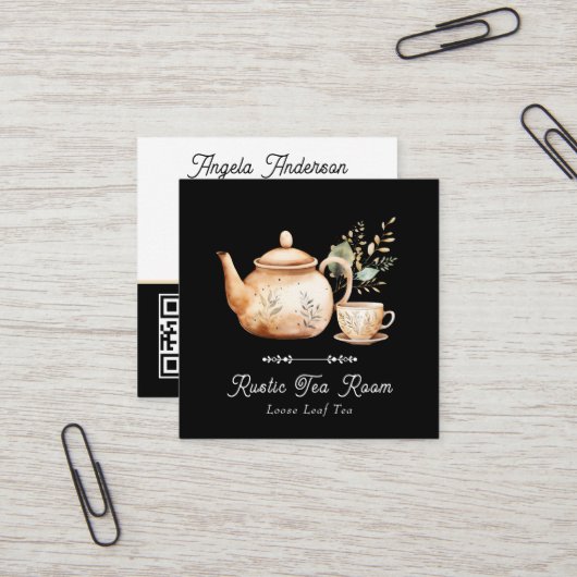 Carte De Visite Carré Salon de Thé Tea Pot (Devant/Arrière en situation)