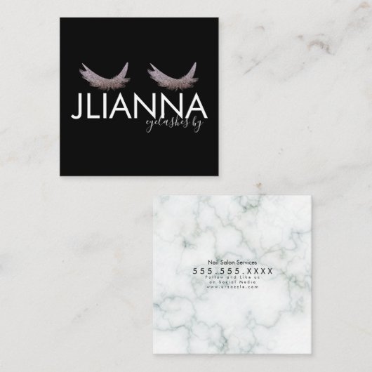 Carte De Visite Carré Salon Faux Parties scintillant Eyelashes Noir Blan (Devant / Derrière)