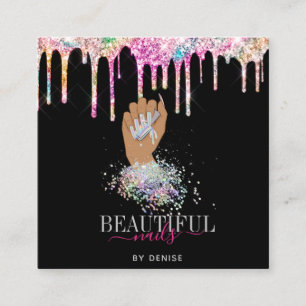 Carte De Visite Carré salon holographique ongle femme main nails technic