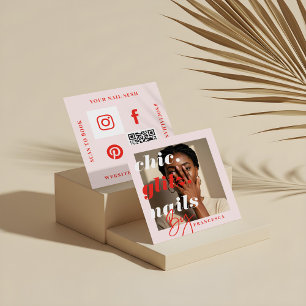 Carte De Visite Carré Salon moderne à ongles Business Photo Social & QR 