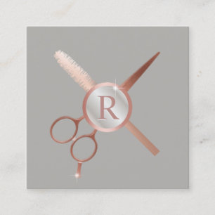 Carte De Visite Carré Salon rose moderne de gris d'or de monogramme de