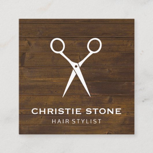Carte De Visite Carré Salon Shears Bois rustique (Devant)