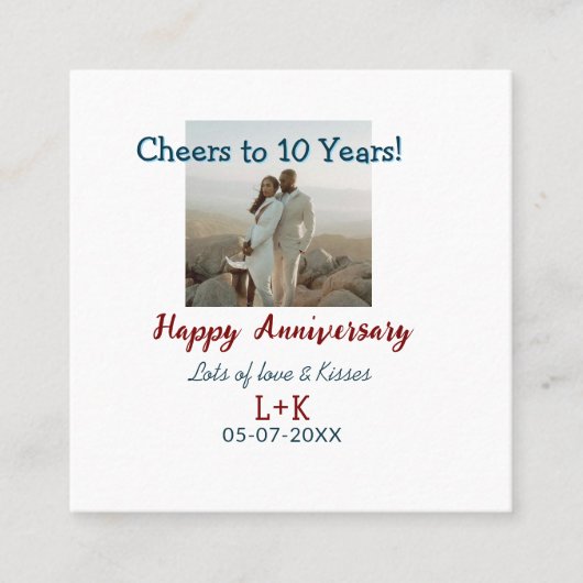 Carte De Visite Carré Salutations à 10 ans heureux anniversaire ajouter (Devant)