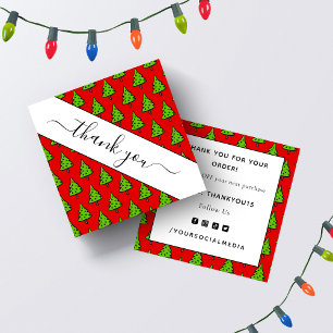 Carte De Visite Carré Sapin de Noël Rouge Merci