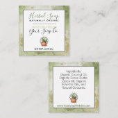 Carte De Visite Carré Savon Herbal à l'Aquarelle Verte / Suspendre pour  (Devant / Derrière)