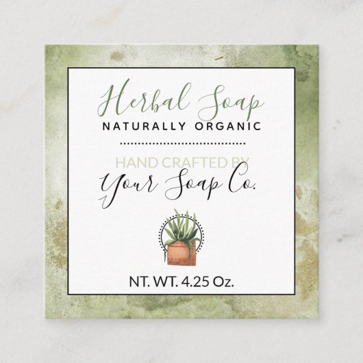 Carte De Visite Carré Savon Herbal à l'Aquarelle Verte / Suspendre pour  (Devant)
