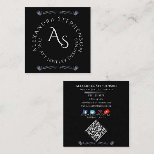 Carte De Visite Carré Scan Connect Social Media QR Code Bijoux Display (Devant / Derrière)