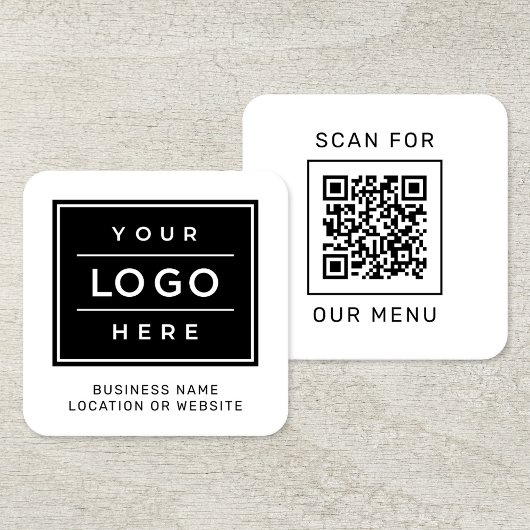 Carte De Visite Carré Scan For Our Menu Custom QR Code and Logo