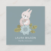 CARTE DE VISITE CARRÉ SCANDI BLEU BLEU CUMÉ OURS FLORALES HUG BABY NANNY (Devant)